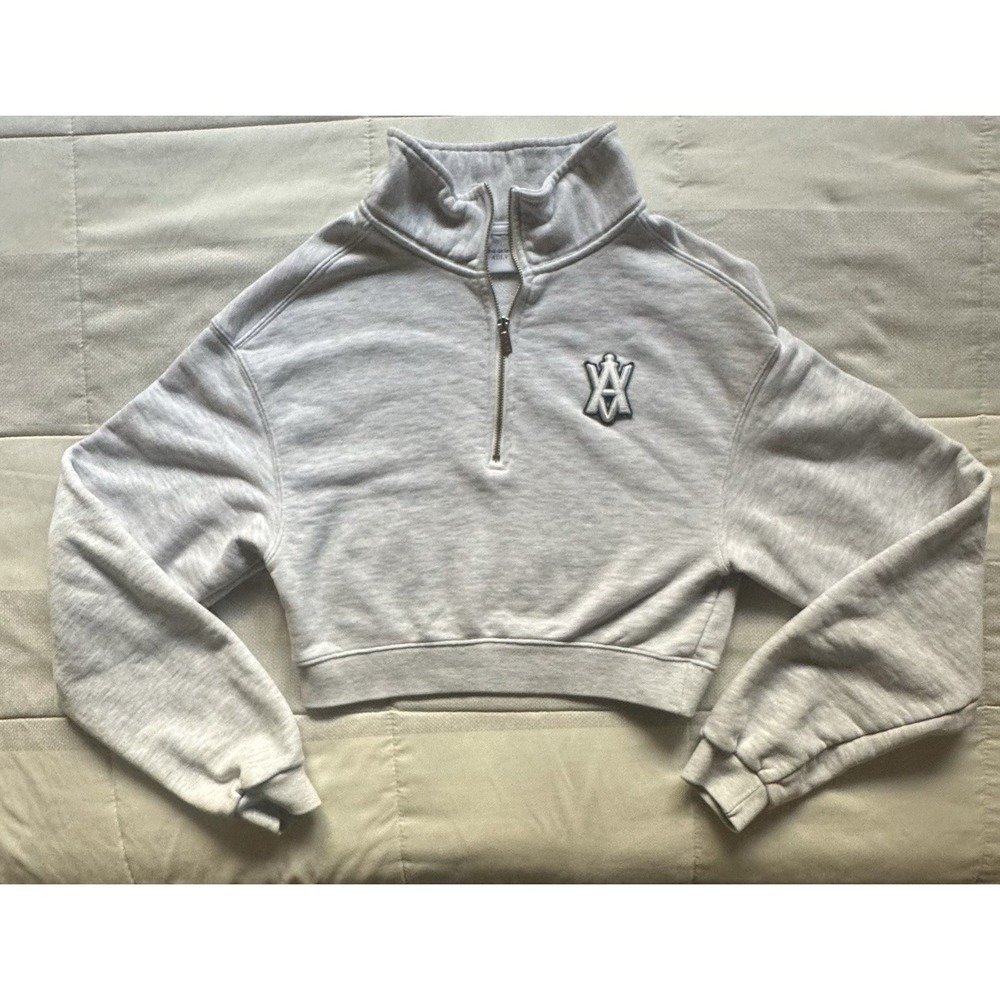 Acmé De La Vie Sweatshirt Women's‎ Gray Long Sleeve 1/4 Zip Preppy Pullover ADLV